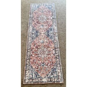 Runner Rug Red/Brick Vintage Inspired Bohemian Style  2' x 6' New Open Box